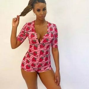 Hot pink strawberry romper